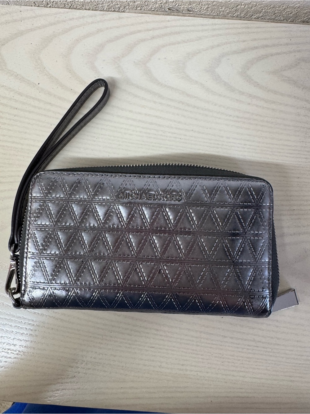 Michael Kors Quilted Metallic Pewter Wristlet Clutch